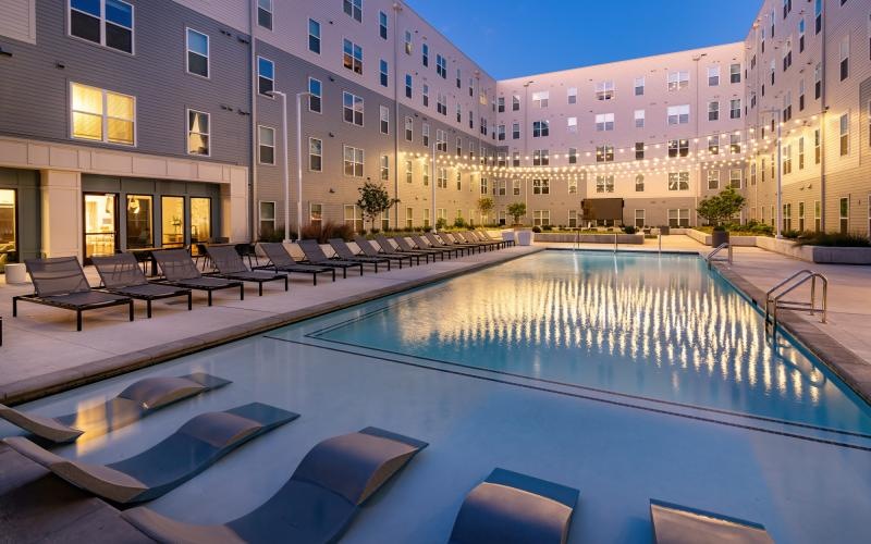 a pool in a courtyard