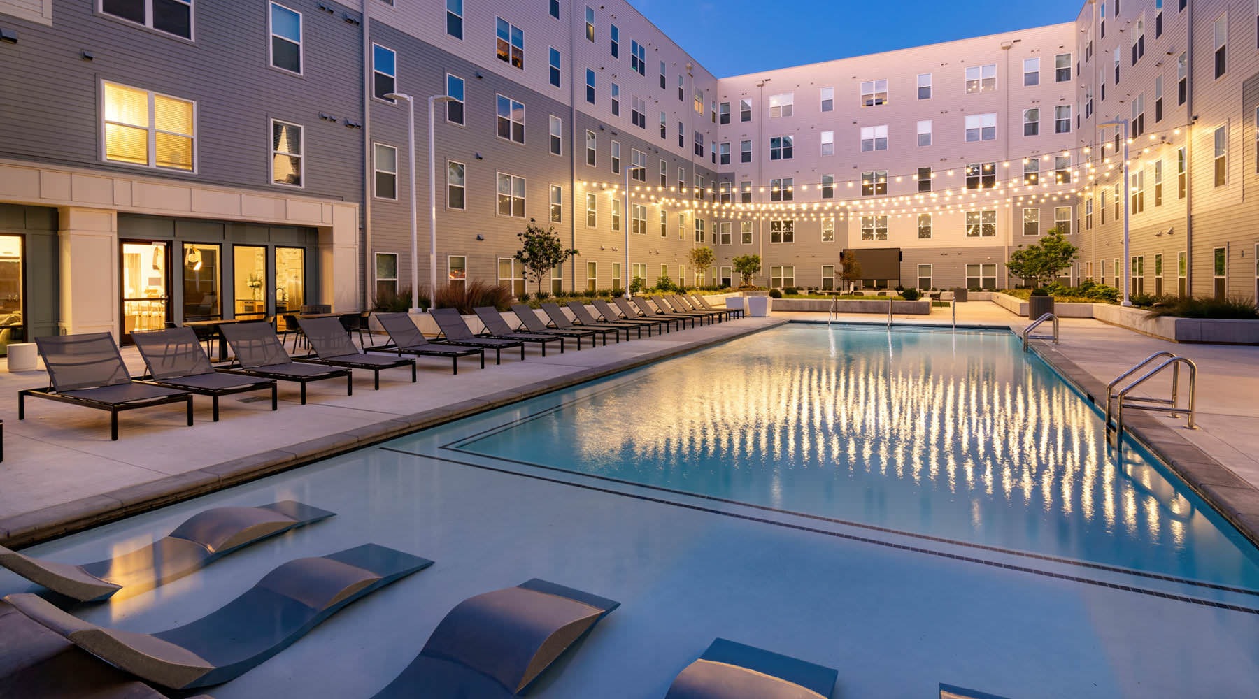 a pool in a courtyard